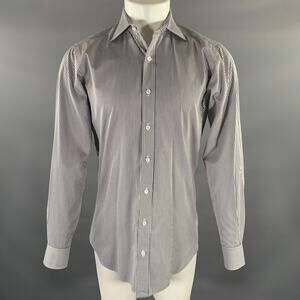 HAMILTON Size S Off White Blue & Brown Stripe Cotton Long Sleeve Shirt